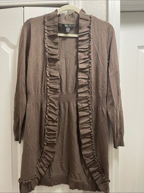 Style & Co. Brown Ruffle-Trim Open Cardigan